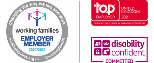 Working families Employer Member | Top Employer UK 2021 | disability confident committed