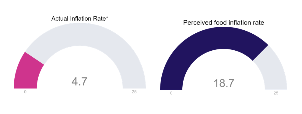 Actual Inflation Rate vs Perceived food inflation rate graph